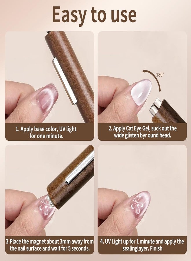 uadbau Cat Eye Magnet for Nails, Multi-Functional Wooden Handle Nail Magnet Pen, 3-in-1 Cylindrical Art DIY Tool for Stunning Cat Eye Gel Polish Design (Black Walnut) - Image 5